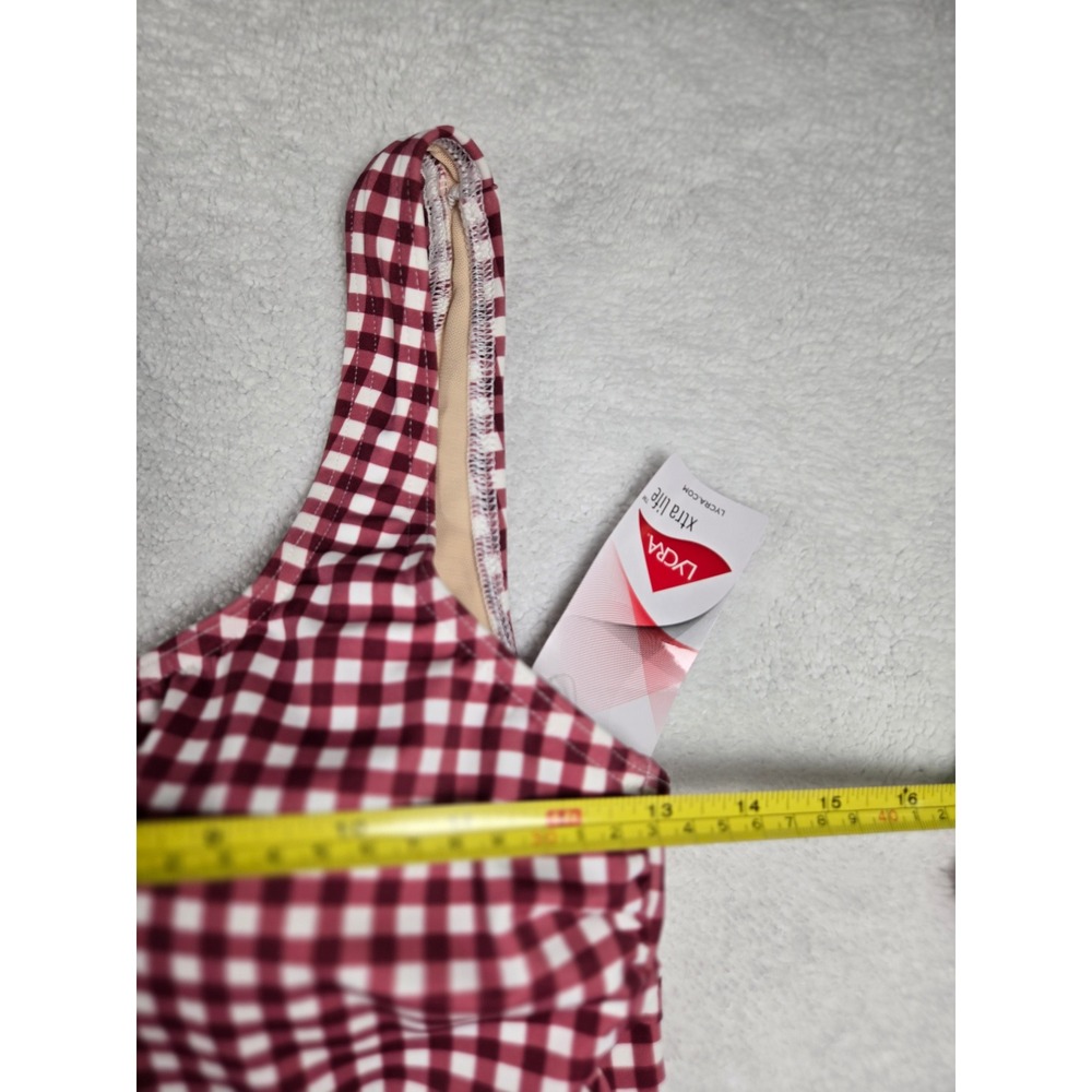 Lands End Burgundy Gingham High Waisted Bikini Set Small 6-8 New With Tags - Picture 5 of 9